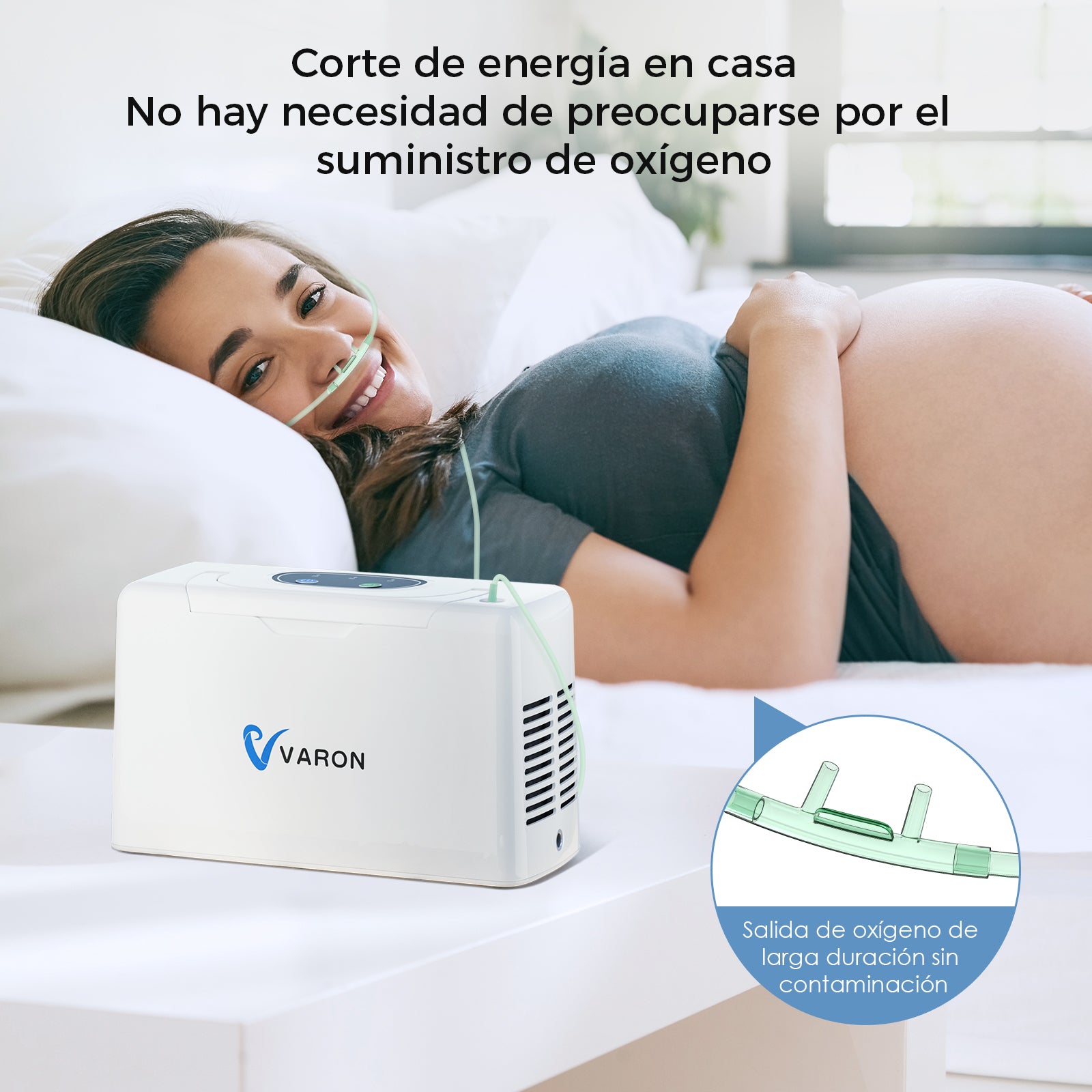 Las mujeres embarazadas reciben oxigenoterapia en su vida diaria utilizando un concentrador de oxígeno VARON VL-2.