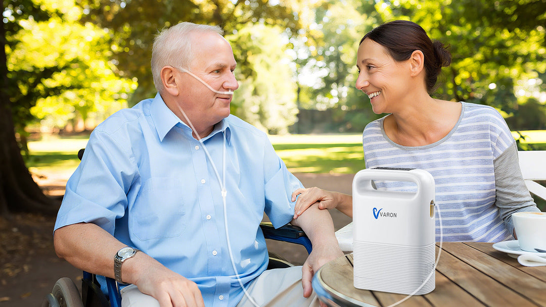 Concentrador de oxígeno | Máquina de oxígeno portátil de flujo pulsante VARON 1-5L/Min VP-2 con mochila y batería externa