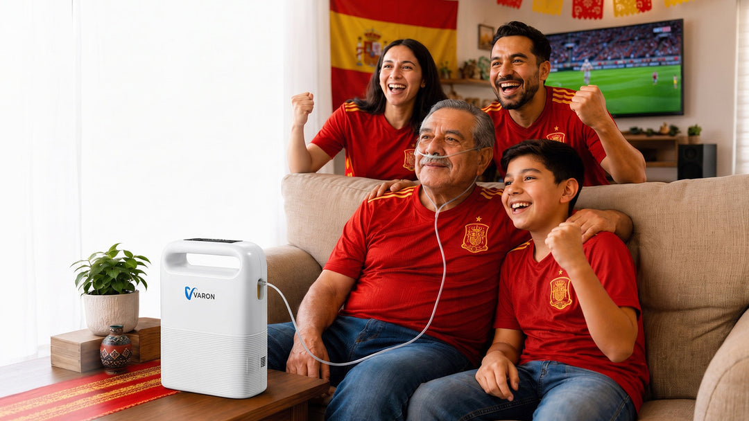 VARON Mundial 2026 España con concentrador de oxígeno portátil VARON para aficionados