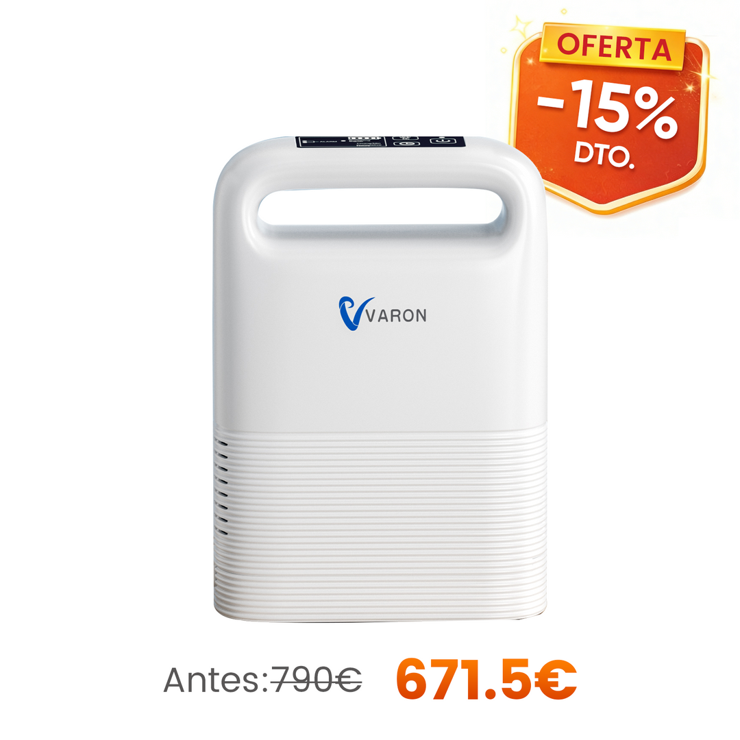Concentrador de oxigeno portátil VARON VP-2 Pulse | 93 % de oxígeno, batería de larga duración, homologación CE