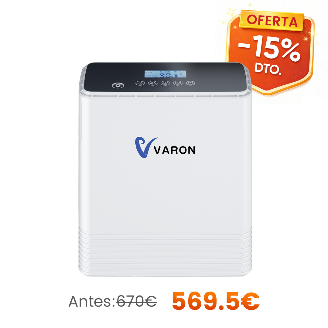 Concentrador de oxigeno portátil continuo VARON VP-6 | Caudal de  1-6 niveles (ajustable), homologado CE