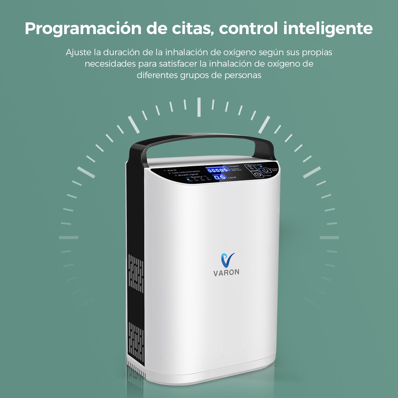 Concentrador de oxígeno portátil de flujo pulsado VARON VP-1, silencioso y confiable