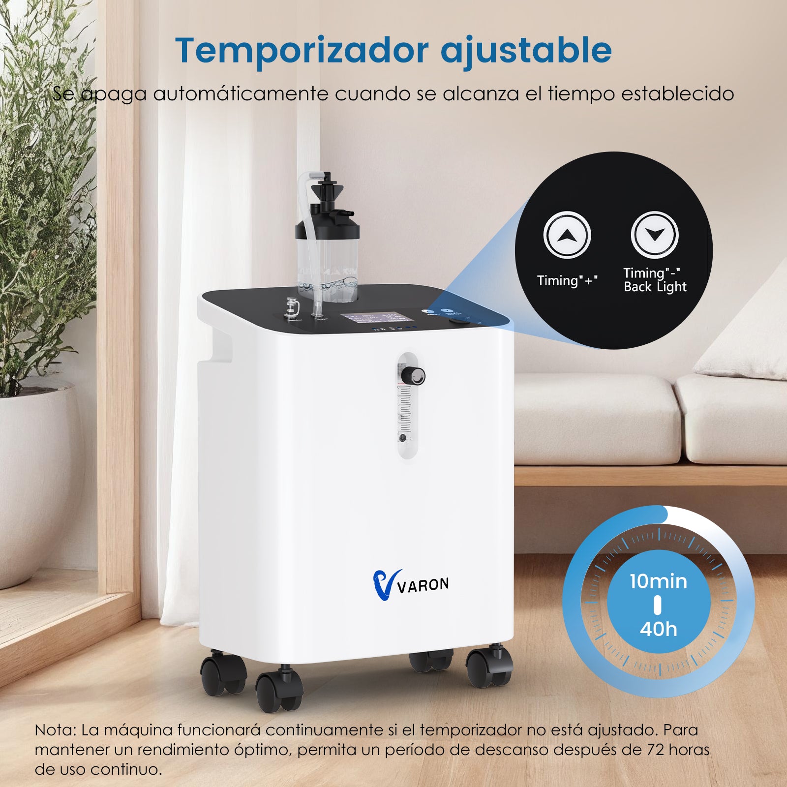 Concentrador de oxígeno doméstico VARON VH-3 PRO | Terapia confortable de  1-10 niveles (ajustable), con certificación CE