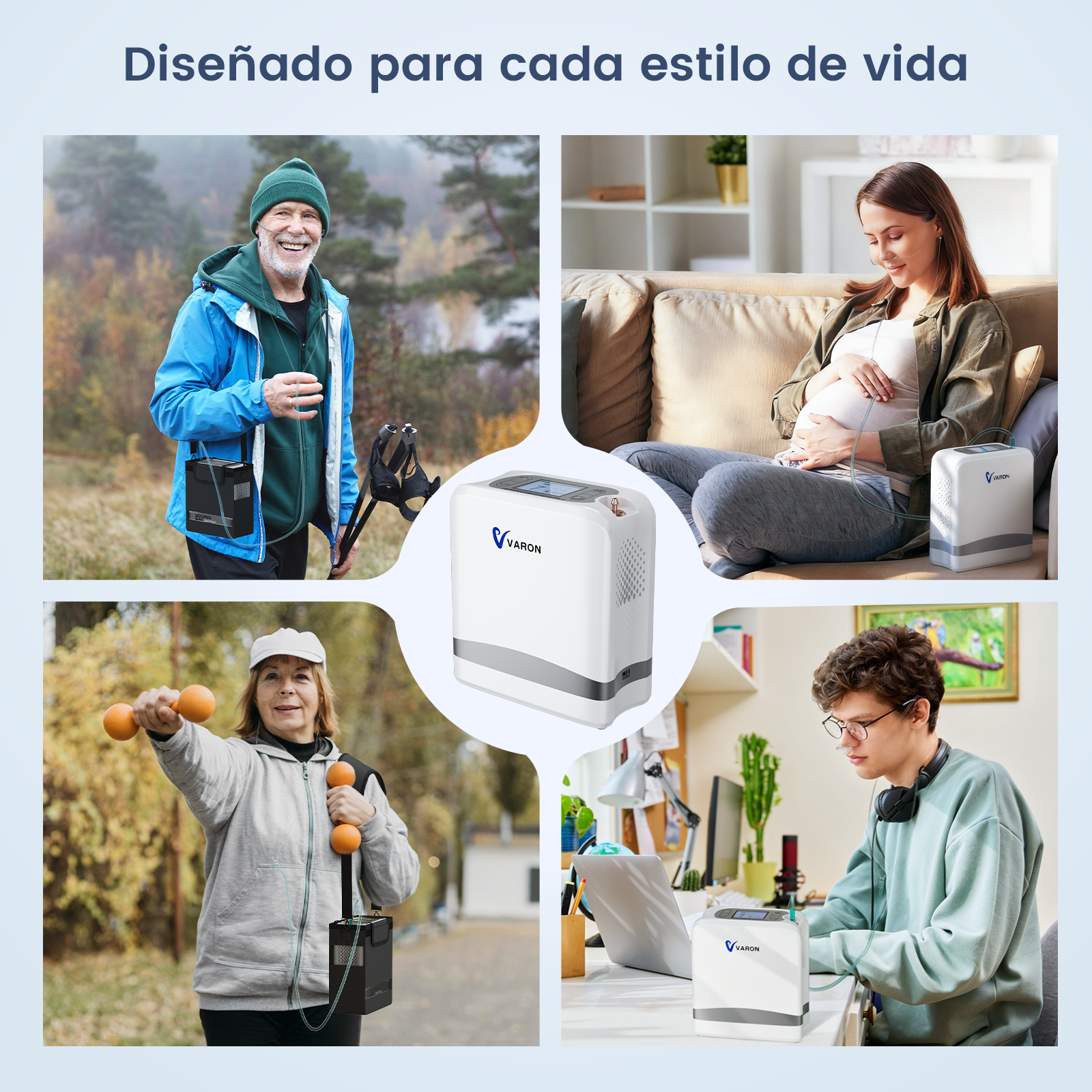 VARON VP-8 Lite | Concentrador de oxígeno de flujo pulsado ligero de 2 kg (7 niveles de flujo)
