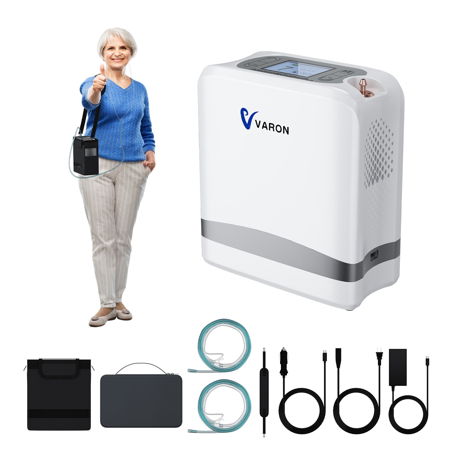 VARON VP-8 Lite | Concentrador de oxígeno de flujo pulsado ligero de 2 kg (7 niveles de flujo)