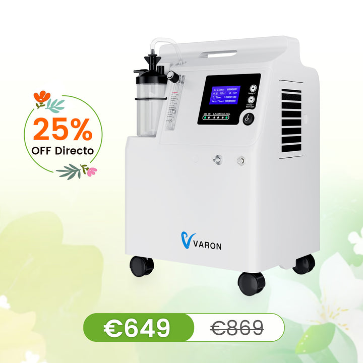 Concentrador de oxigeno VARON Serene de 5 l | Funcionamiento 72 h. Aprobado por la FDA y la CE