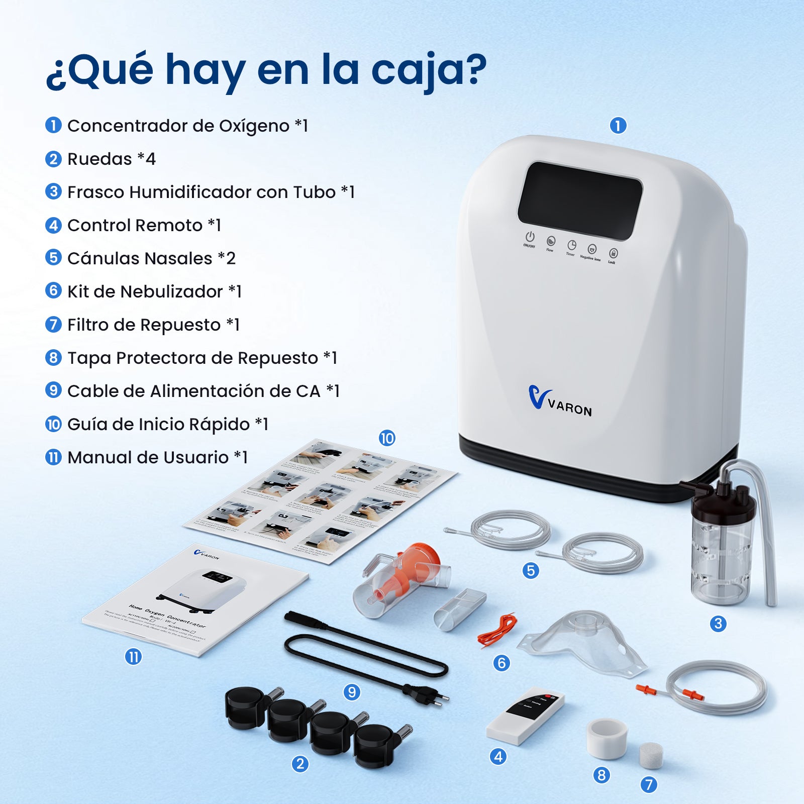 Kit de oxigenoterapia y manual de usuario incluidos en el paquete del concentrador de oxígeno doméstico VH-4