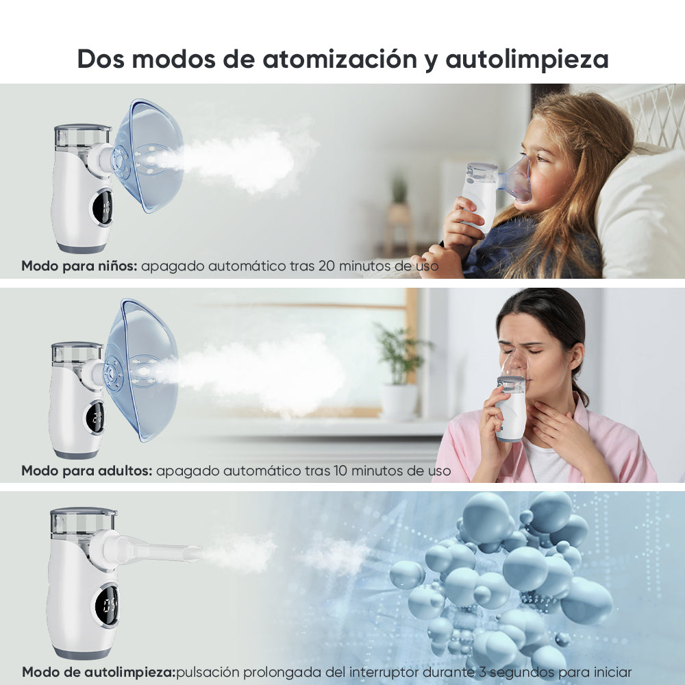 El nebulizador portátil VARON incluye un conjunto completo de accesorios, incluidas máscaras de diferentes tamaños y boquillas adecuadas para adultos y niños.