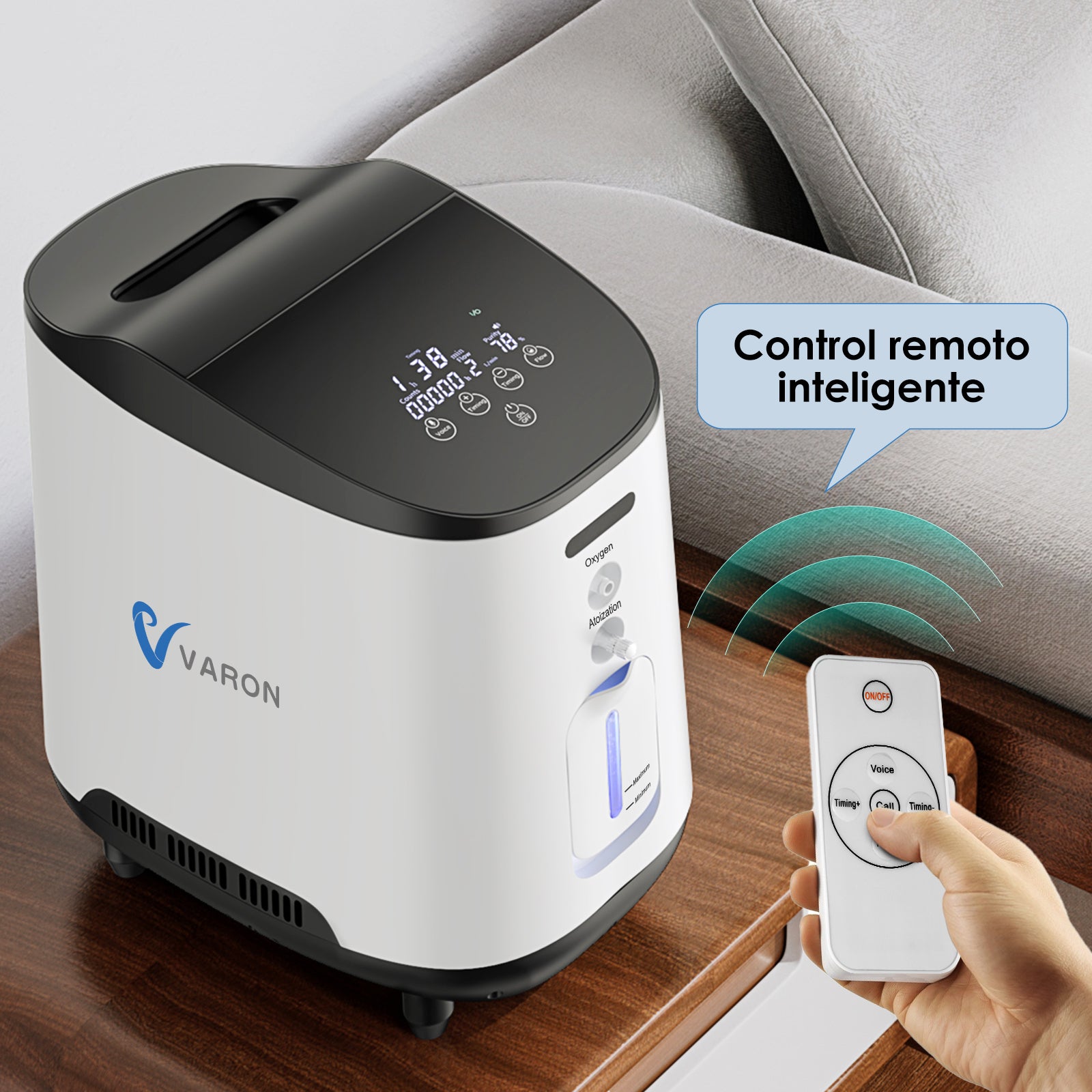 Concentrador de oxígeno continuo doméstico VARON VH-2, control inteligente y bajo nivel de ruido