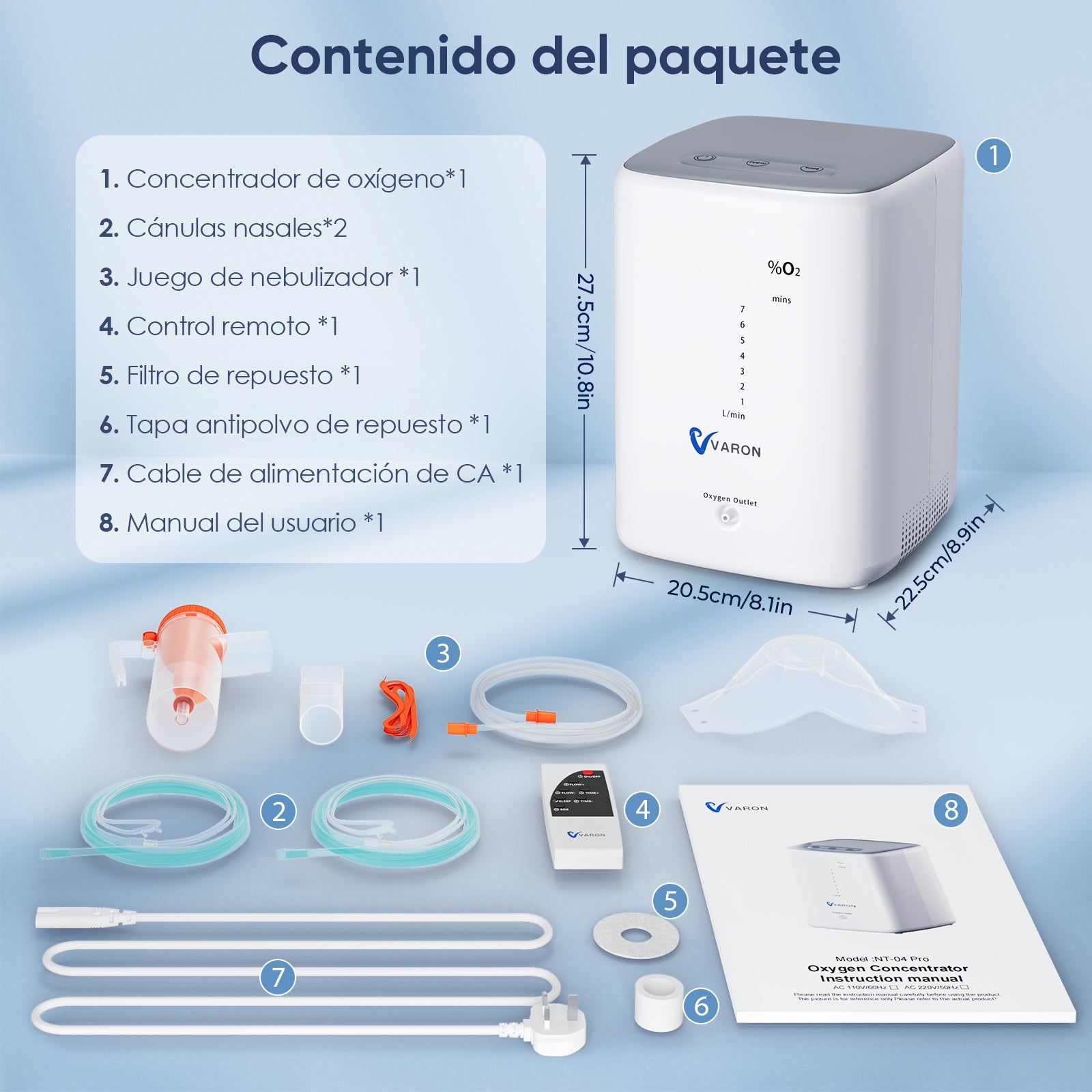 Concentrador de oxígeno doméstico VARON VH-3 | Terapia confortable de  1-7 niveles (ajustable), con certificación CE