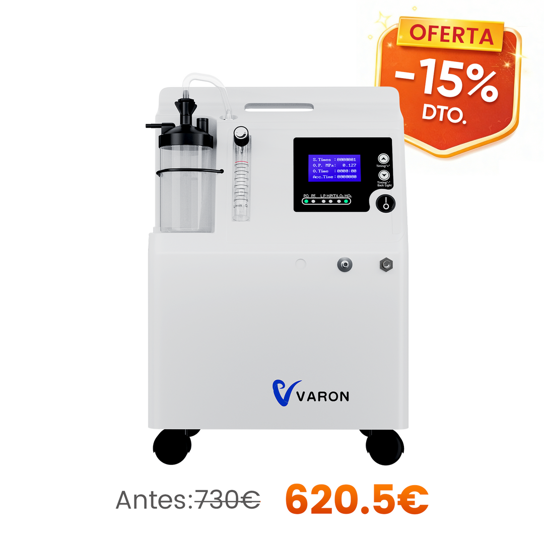 Concentrador de oxigeno VARON Serene de 5 l | Funcionamiento 72 h. Aprobado por la FDA y la CE