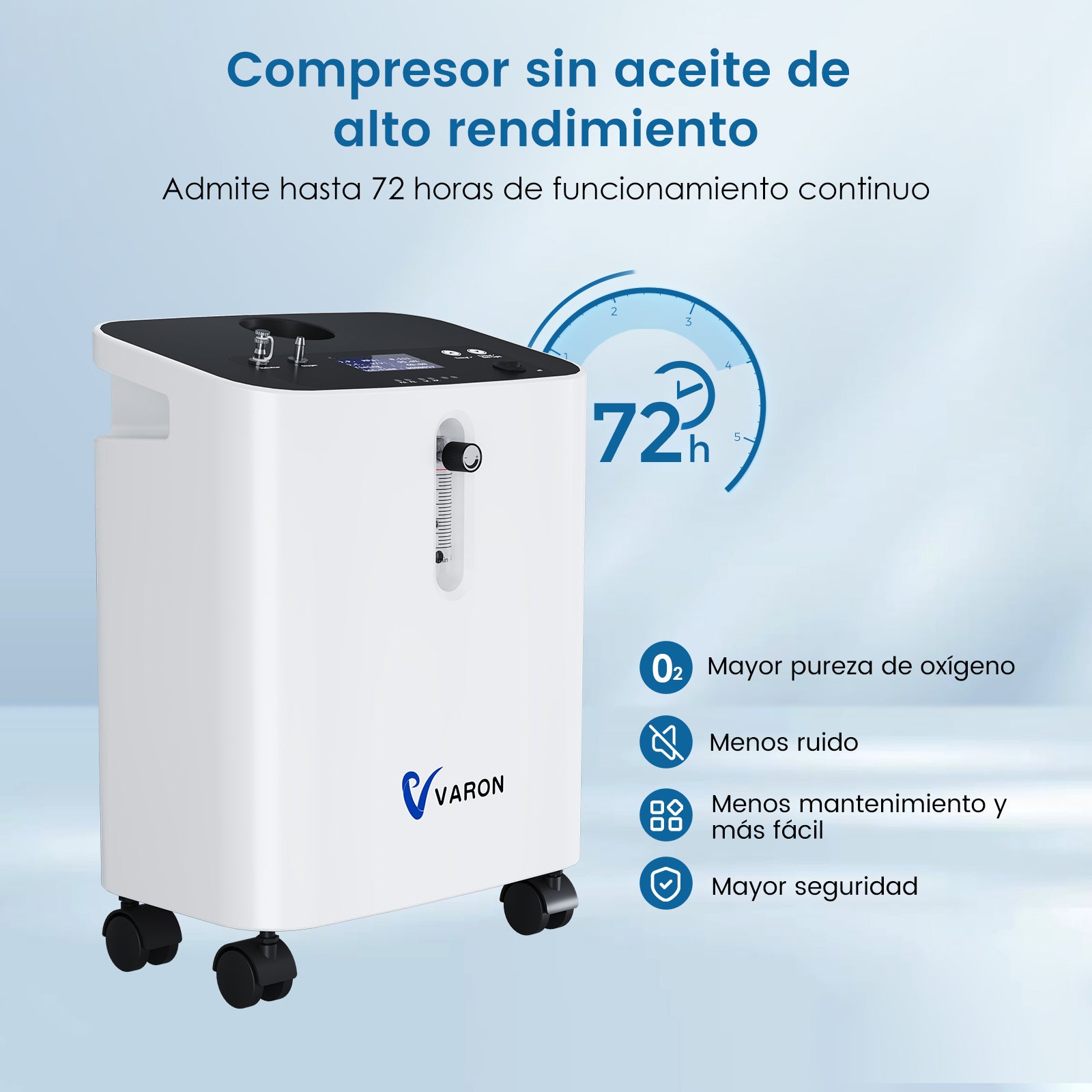 Concentrador de oxígeno doméstico VARON VH-3 PRO | Terapia confortable de  1-10 niveles (ajustable), con certificación CE
