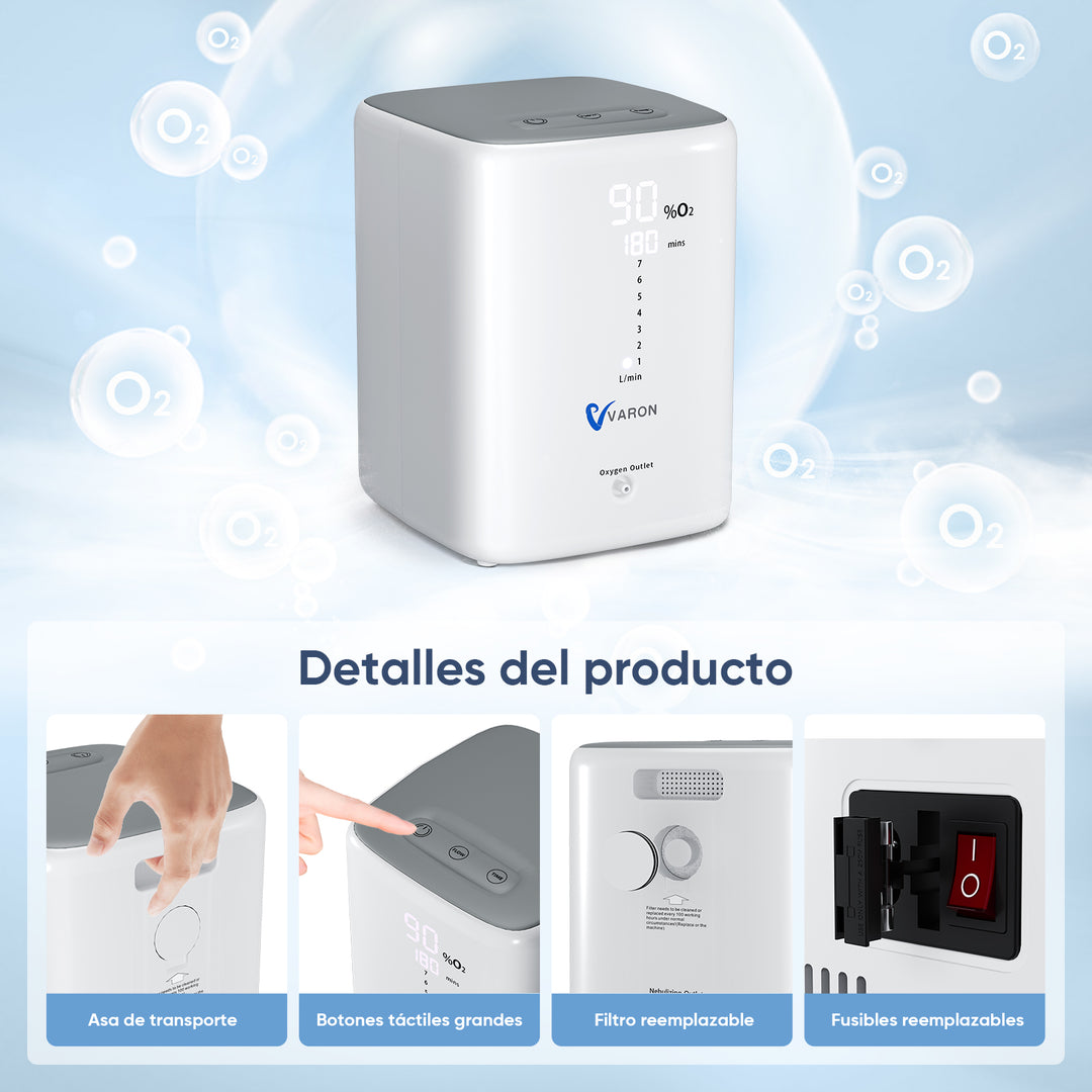 Concentrador de oxígeno doméstico VARON VH-3 | Terapia confortable de  1-7 niveles (ajustable), con certificación CE