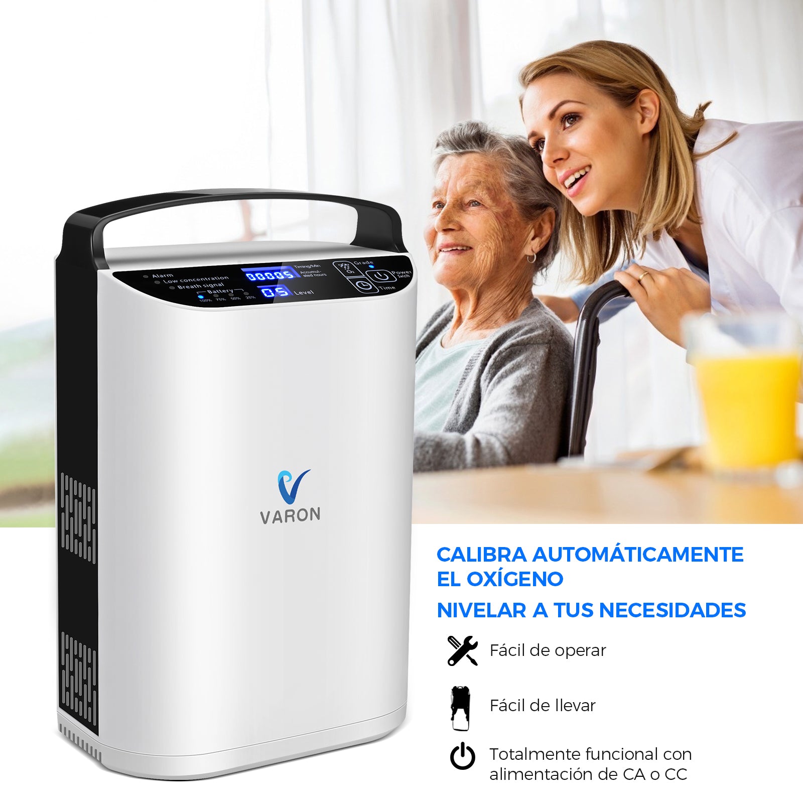 Concentrador de oxígeno de flujo pulsado VARON VP-1, silencioso y confiable