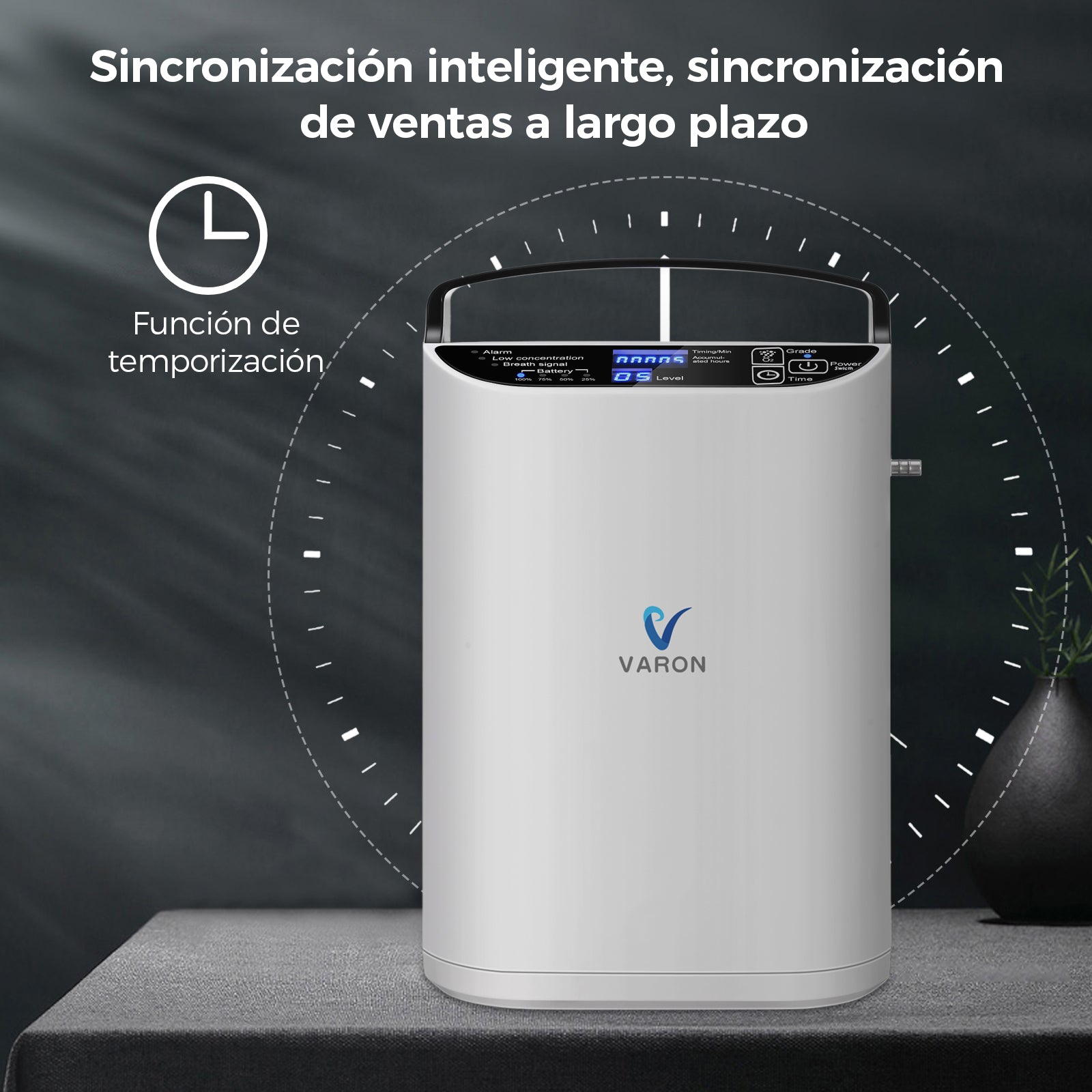 Concentrador de oxígeno portátil de flujo pulsado VARON VP-1, silencioso y confiable