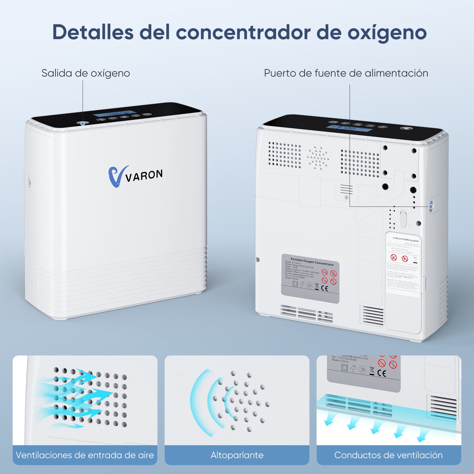 Concentrador de oxígeno continuo portátil VARON VP-6, silencioso y confiable