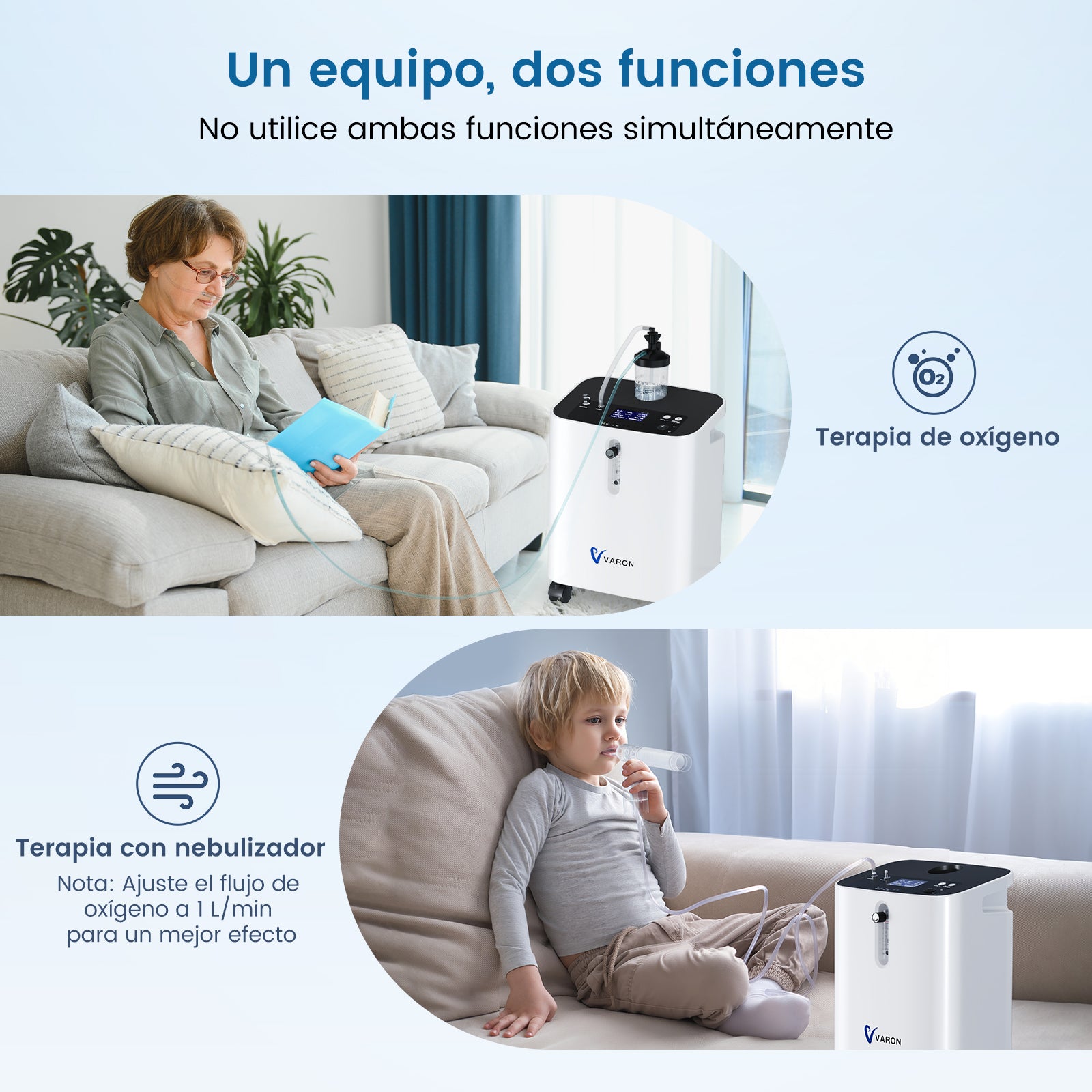 Concentrador de oxígeno doméstico VARON VH-3 PRO | Terapia confortable de  1-10 niveles (ajustable), con certificación CE