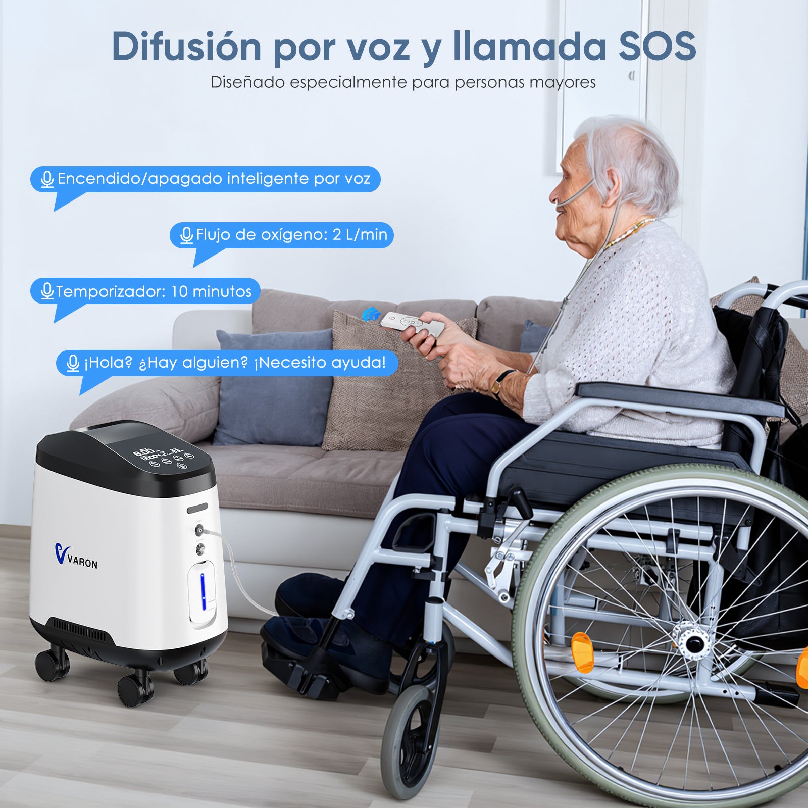 Concentrador de oxígeno doméstico VARON VH-2 PRO |  1-9 niveles (ajustable), funcionamiento 24 h, homologación CE