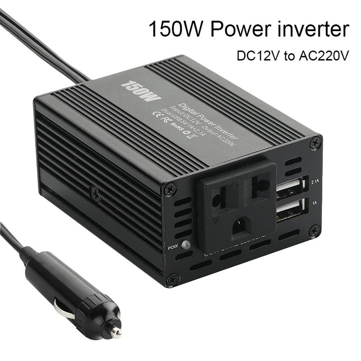 Inversor de coche de 150 W, doble USB, 3,1 A, convertidor de 12 V a 110 V/220 V