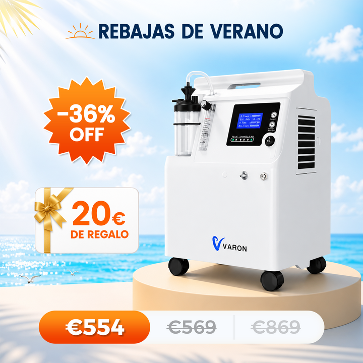 Concentrador de oxigeno VARON Serene de 5 l | Funcionamiento 72 h. Aprobado por la FDA y la CE