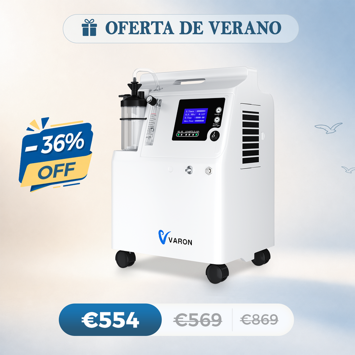 Concentrador de oxigeno VARON Serene de 5 l | Funcionamiento 72 h. Aprobado por la FDA y la CE