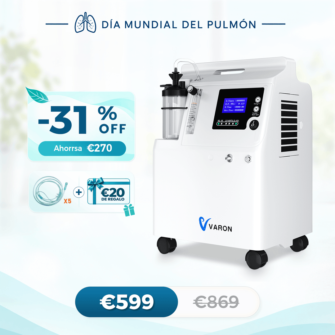 Concentrador de oxigeno VARON Serene de 5 l | Funcionamiento 72 h. Aprobado por la FDA y la CE