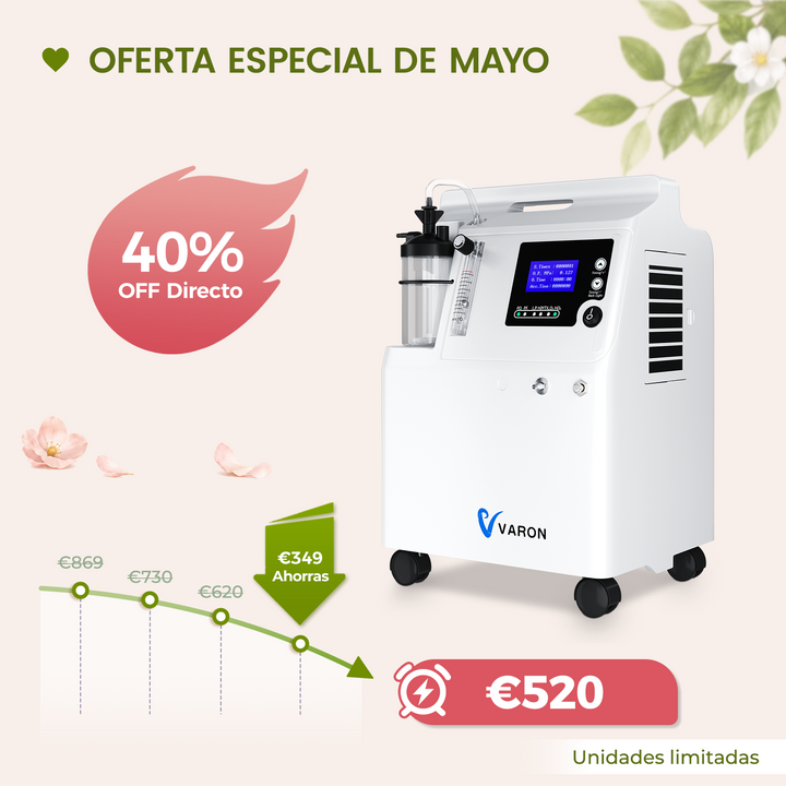 Concentrador de oxigeno VARON Serene de 5 l | Funcionamiento 72 h. Aprobado por la FDA y la CE