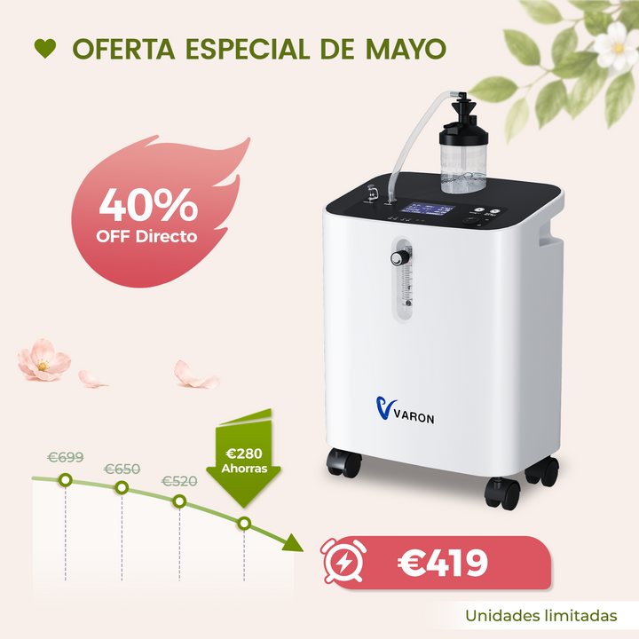 Concentrador de oxigeno doméstico VARON VH-3 PRO | Terapia confortable de  1-10 niveles (ajustable), con certificación CE