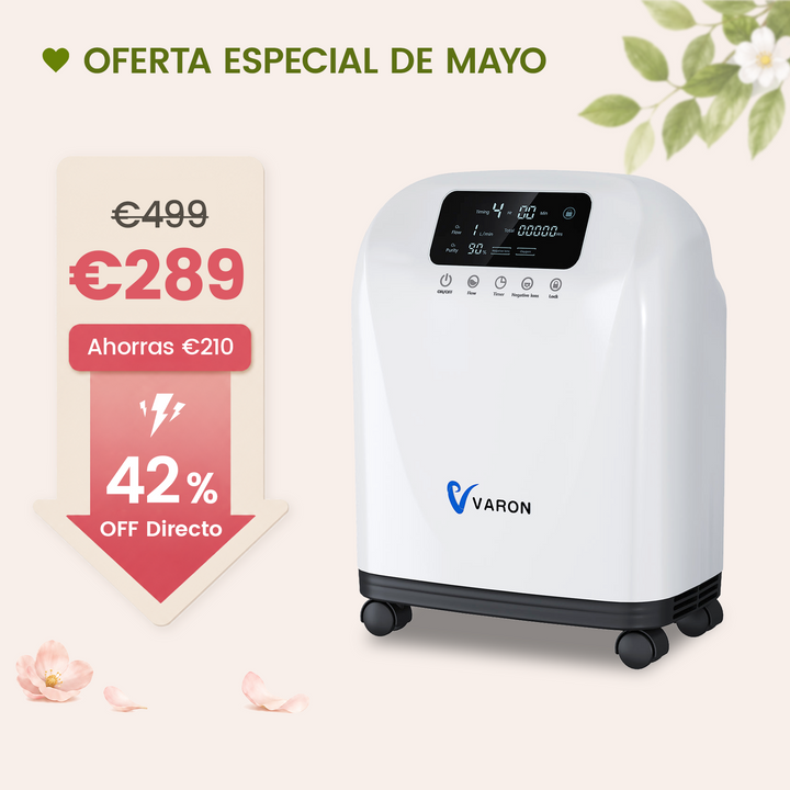 Concentrador de oxígeno doméstico VARON VH-4 | Terapia confortable de 1-9 niveles (ajustable), con certificación CE