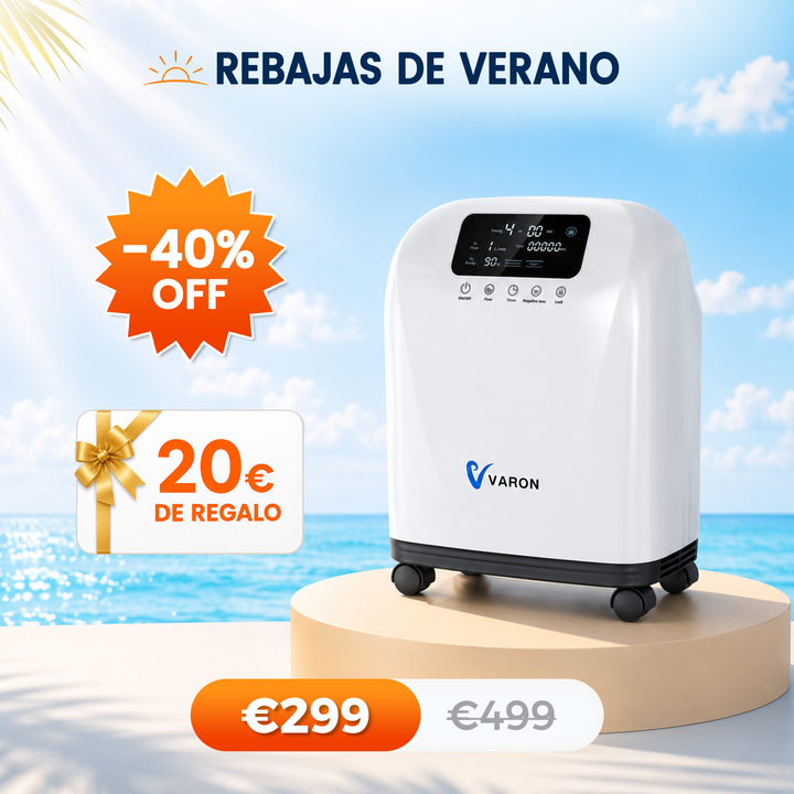 Concentrador de oxígeno doméstico VARON VH-4 | Terapia confortable de 1-9 niveles (ajustable), con certificación CE