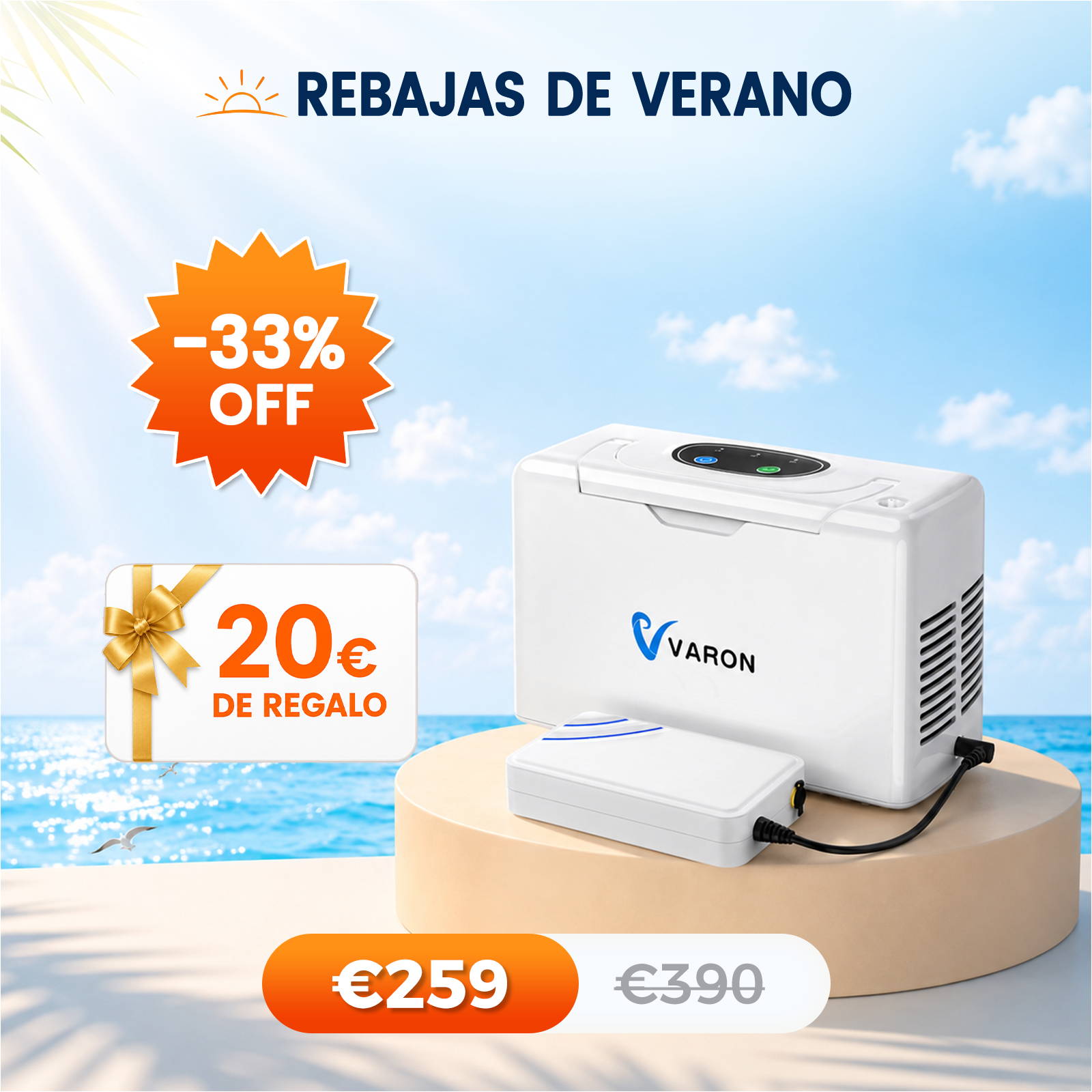Concentrador de oxigeno portátil continuo VARON VL-2 Light de 3 l/min, con certificación CE