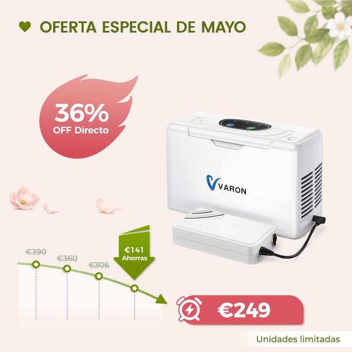 Concentrador de oxigeno portátil continuo VARON VL-2 Light de 3 l/min, con certificación CE