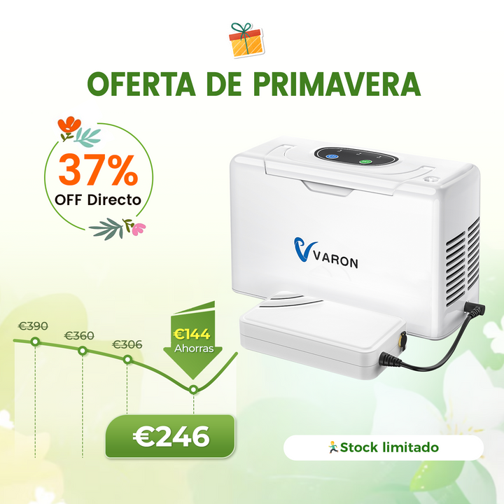 Concentrador de oxigeno portátil continuo VARON VL-2 Light de 3 l/min, con certificación CE