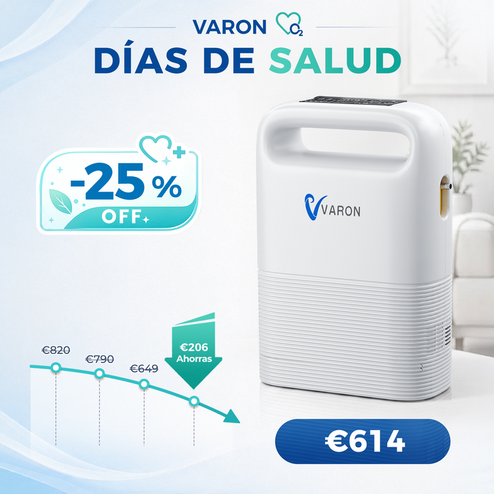 Concentrador de oxigeno portátil VARON VP-2 Pulse | 93 % de oxígeno, batería de larga duración, homologación CE