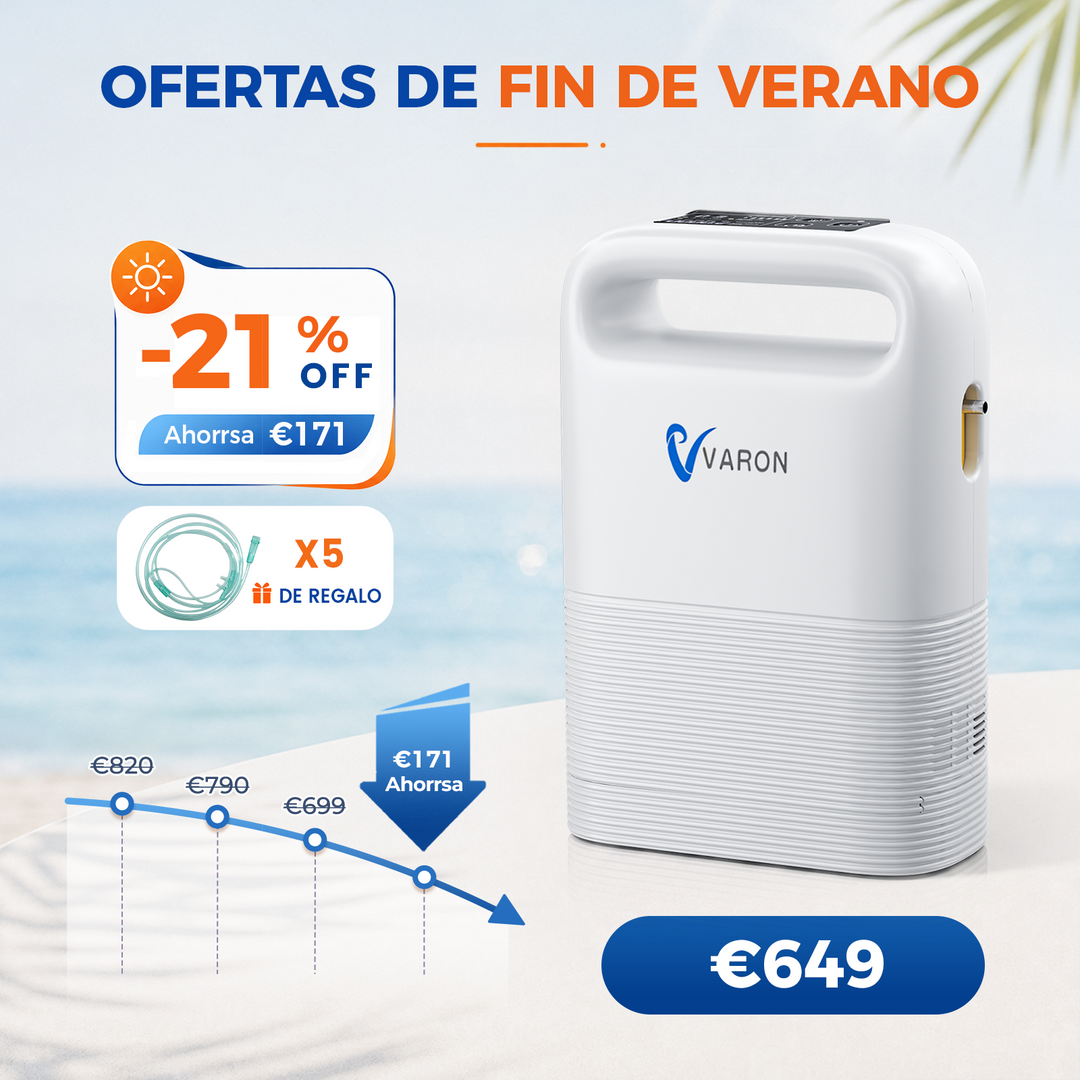 Concentrador de oxigeno portátil VARON VP-2 Pulse | 93 % de oxígeno, batería de larga duración, homologación CE