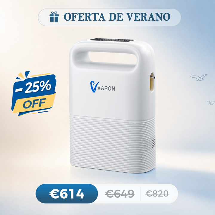 Concentrador de oxigeno portátil VARON VP-2 Pulse | 93 % de oxígeno, batería de larga duración, homologación CE