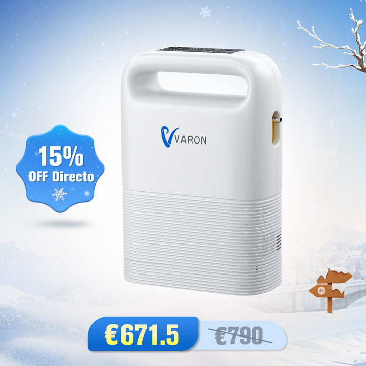 Concentrador de oxigeno portátil VARON VP-2 Pulse | 93 % de oxígeno, batería de larga duración, homologación CE