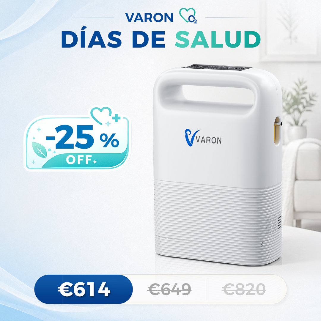 Concentrador de oxigeno portátil VARON VP-2 Pulse | 93 % de oxígeno, batería de larga duración, homologación CE