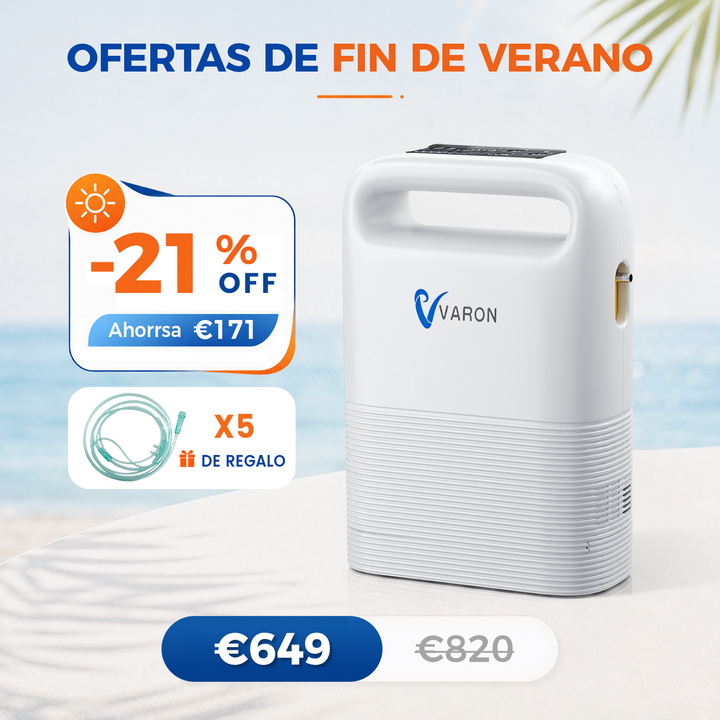 Concentrador de oxigeno portátil VARON VP-2 Pulse | 93 % de oxígeno, batería de larga duración, homologación CE
