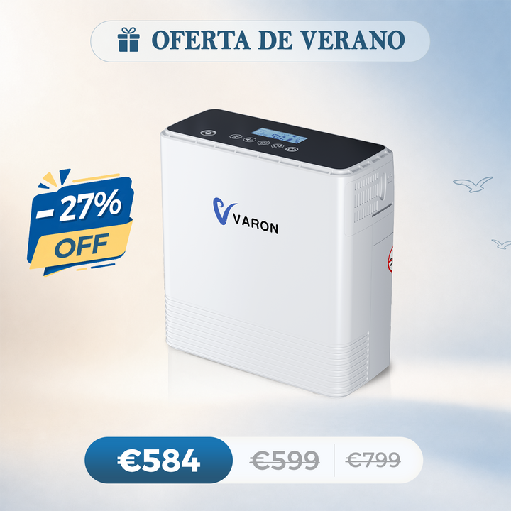 Concentrador de oxigeno portátil continuo VARON VP-6 | Caudal de  1-6 niveles (ajustable), homologado CE
