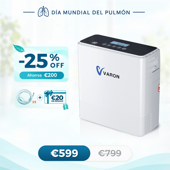 Concentrador de oxigeno portátil continuo VARON VP-6 | Caudal de  1-6 niveles (ajustable), homologado CE