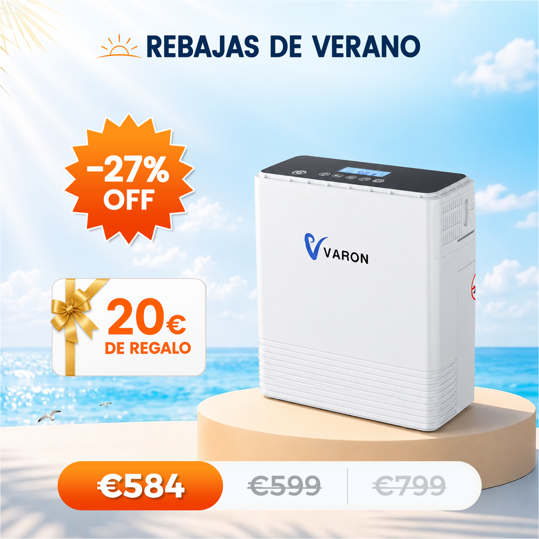 Concentrador de oxigeno portátil continuo VARON VP-6 | Caudal de  1-6 niveles (ajustable), homologado CE