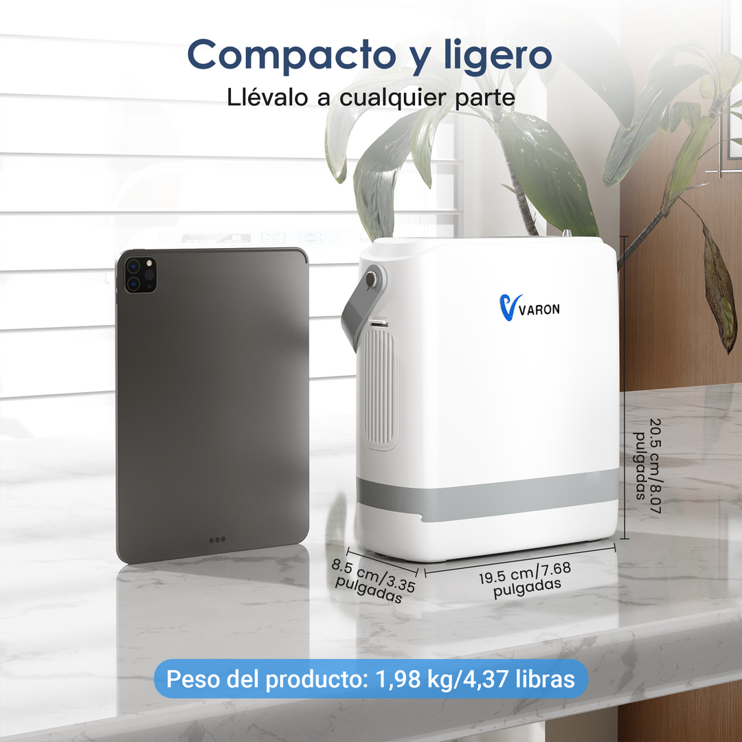 Nuevo VARON VP-8G | Concentrador de oxigeno portátil de flujo por pulsos (niveles 1–8)
