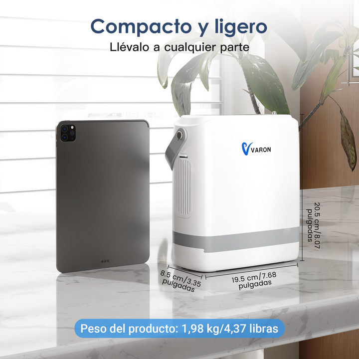 Nuevo VARON VP-8G | Concentrador de oxigeno portátil de flujo por pulsos (niveles 1–8)