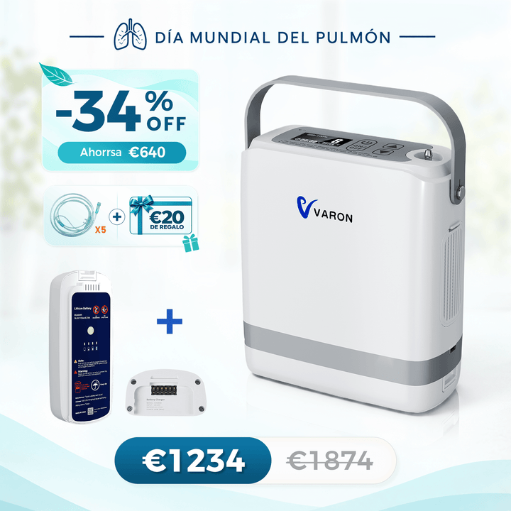 Nuevo VARON VP-8G | Concentrador de oxigeno portátil de flujo por pulsos (niveles 1–8)