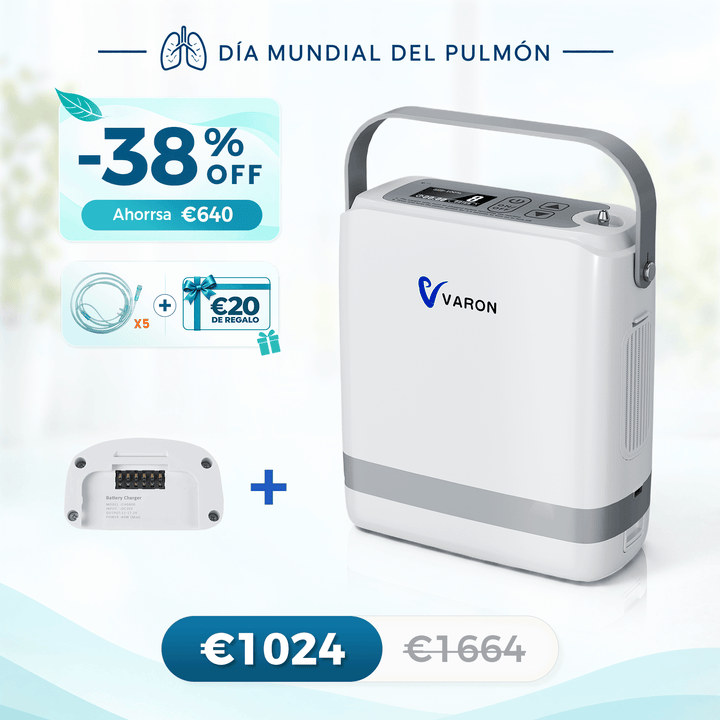 Nuevo VARON VP-8G | Concentrador de oxigeno portátil de flujo por pulsos (niveles 1–8)