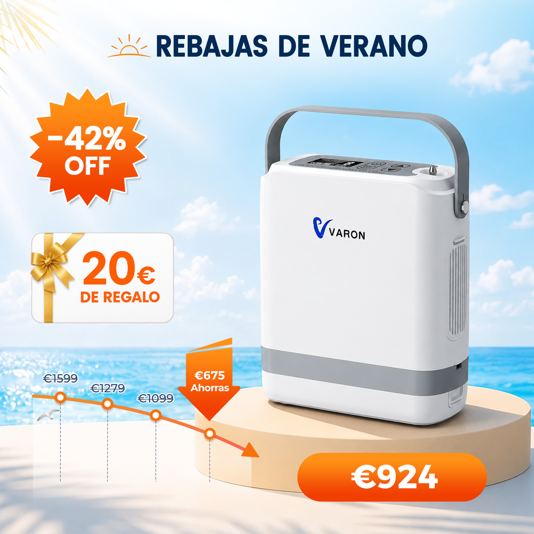 Nuevo VARON VP-8G | Concentrador de oxigeno portátil de flujo por pulsos (niveles 1–8)