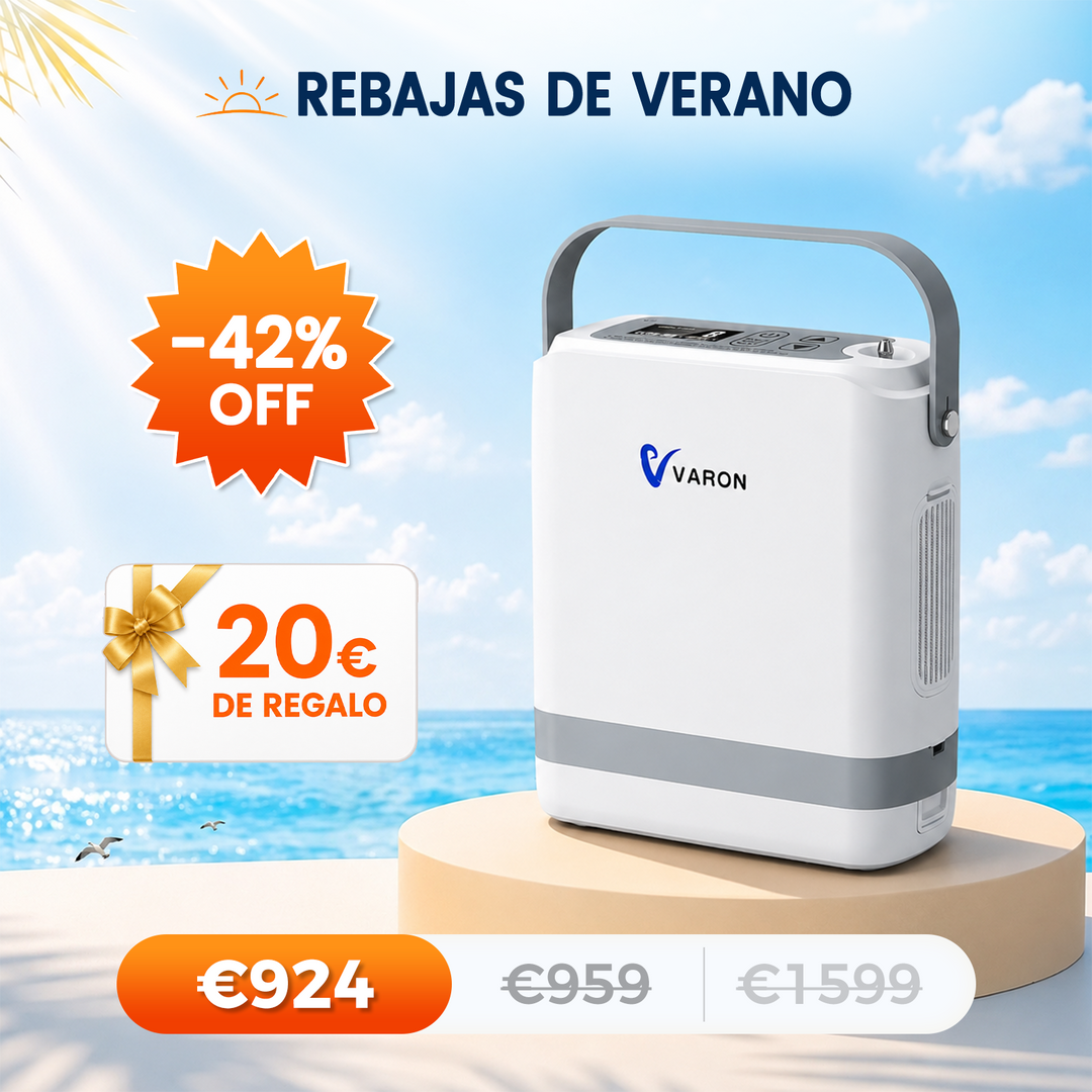 Nuevo VARON VP-8G | Concentrador de oxigeno portátil de flujo por pulsos (niveles 1–8)