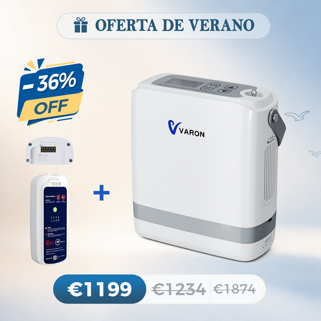 Nuevo VARON VP-8G | Concentrador de oxigeno portátil de flujo por pulsos (niveles 1–8)