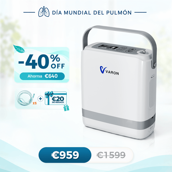 Nuevo VARON VP-8G | Concentrador de oxigeno portátil de flujo por pulsos (niveles 1–8)